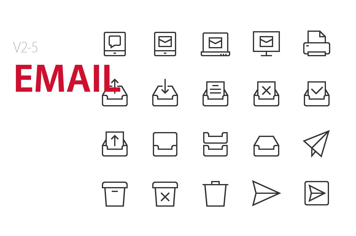 100 Email UI icons preview image.