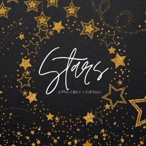 Gold Glitter Stars Clipart set cover image.