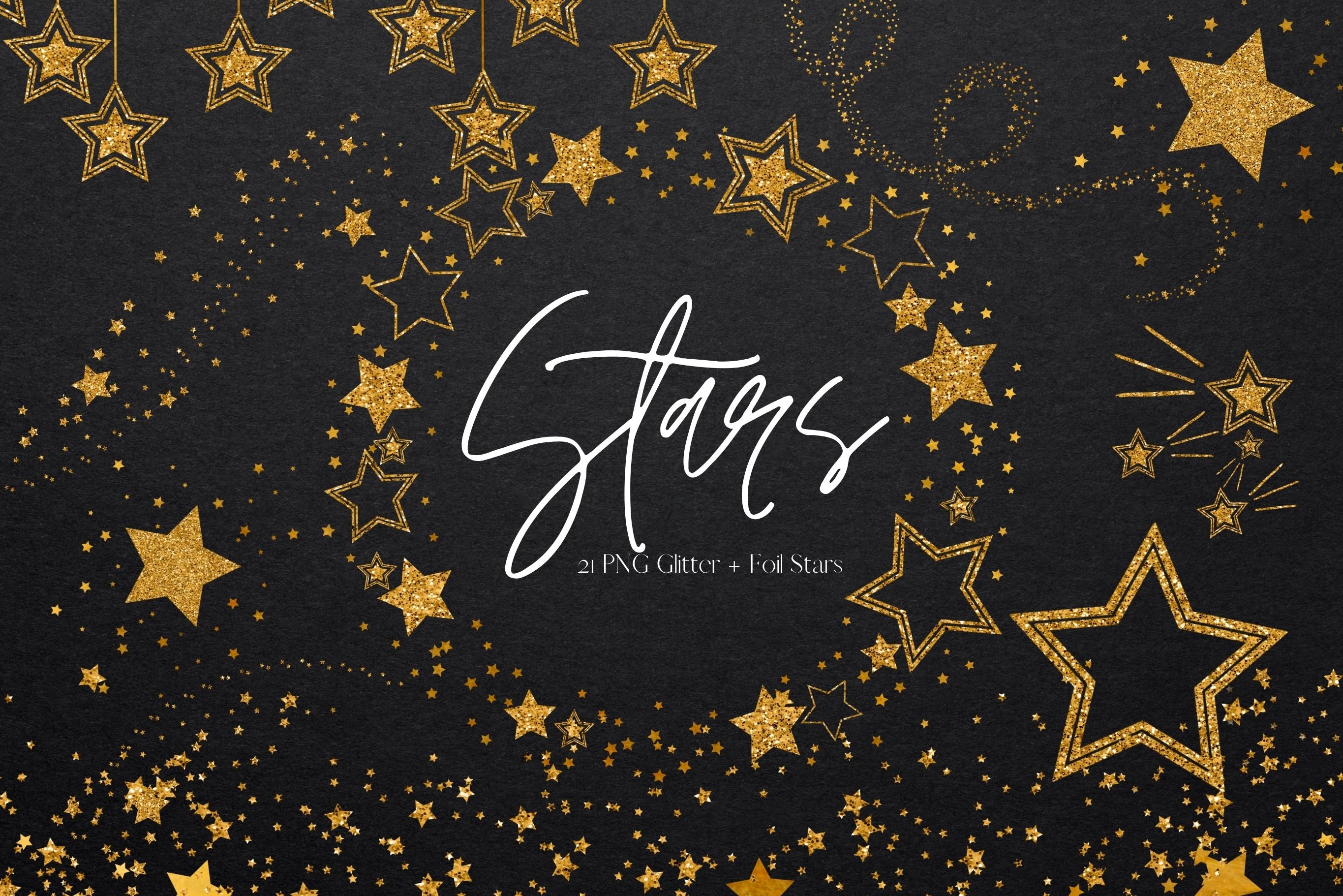 Gold Glitter Stars Clipart set cover image.