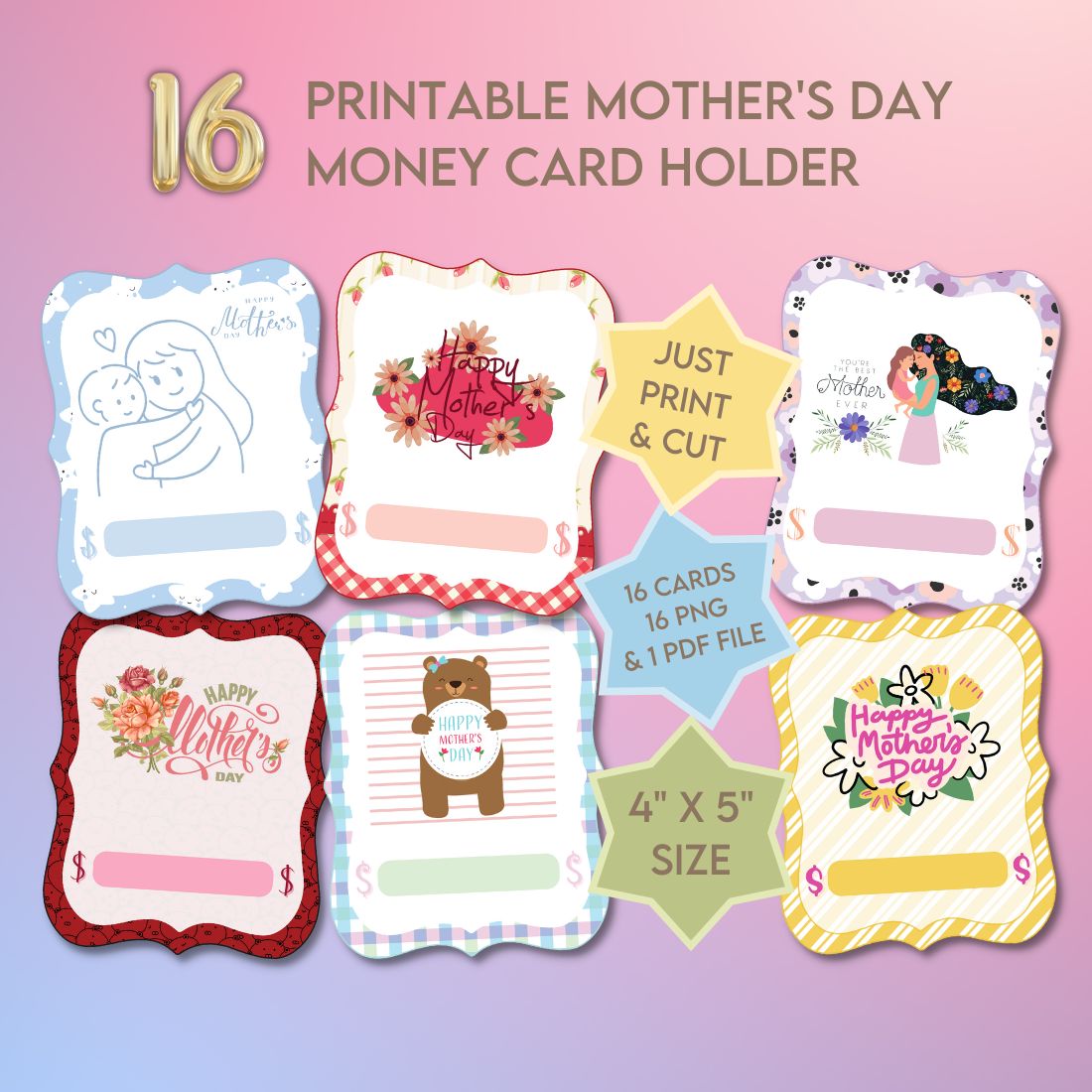 16 Printable Mother's Day Money Card Holder preview image.