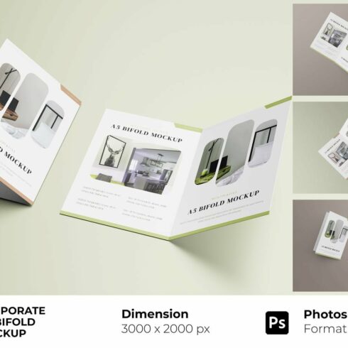 Corporate A5 Bifold Brochure Mockup cover image.
