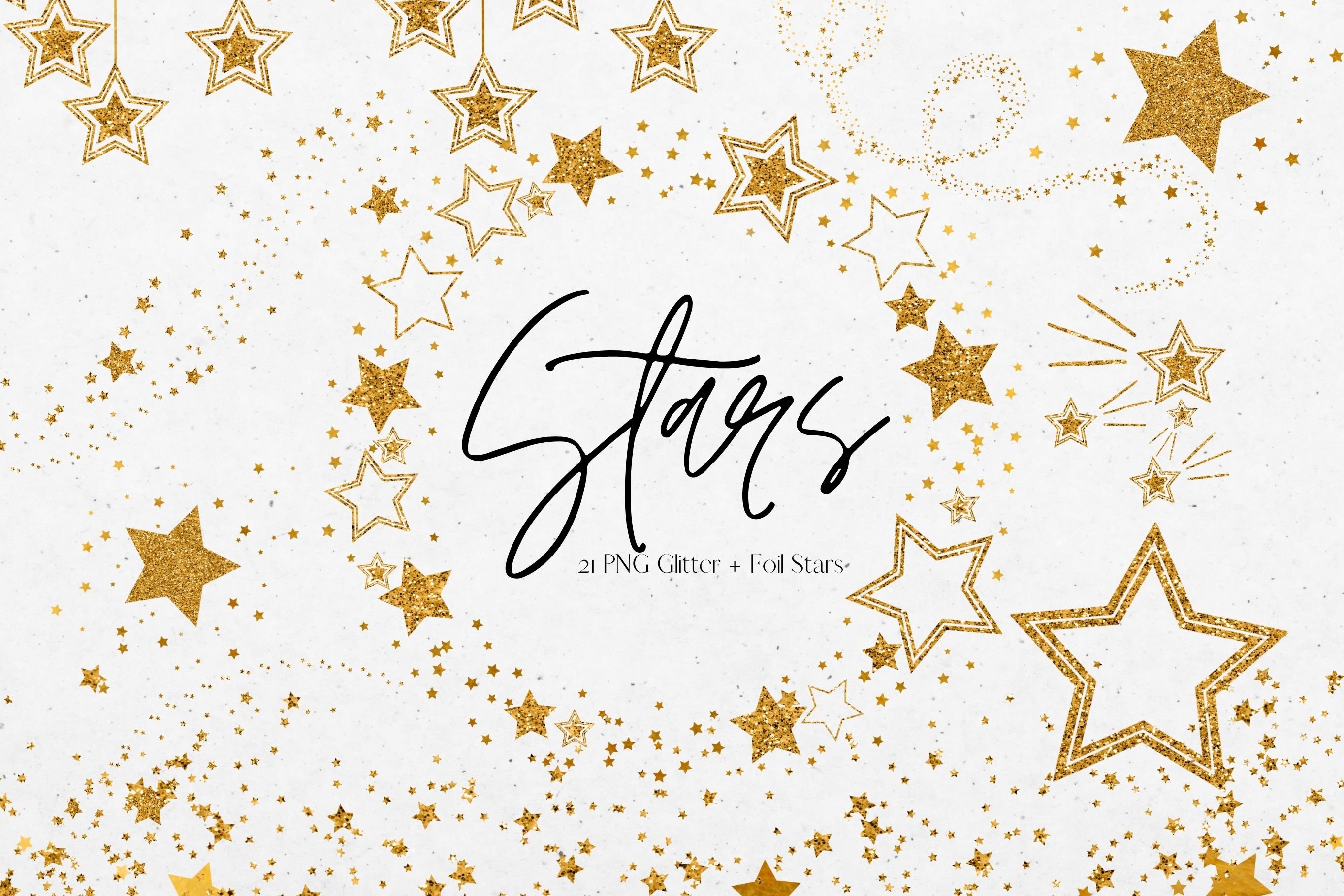Gold Glitter Stars Clipart set preview image.