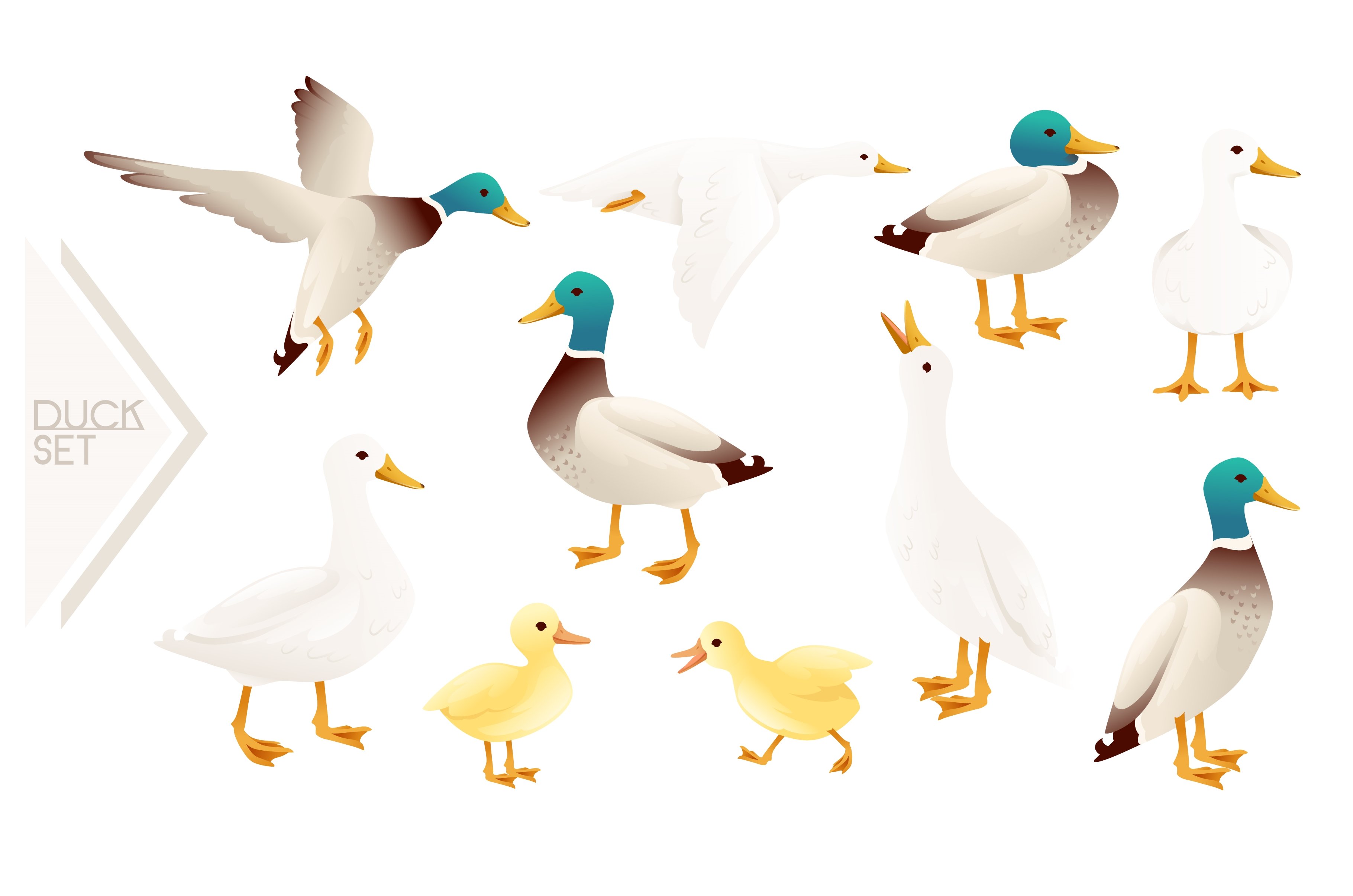 A flock of ducks. A cartoon flock of birds. Vector illustration of flying  birds. Drawing for children. Stock Vector