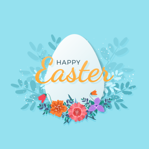 Happy Easter vector banners with Easter egg, bunny, flowers and herb cover image.