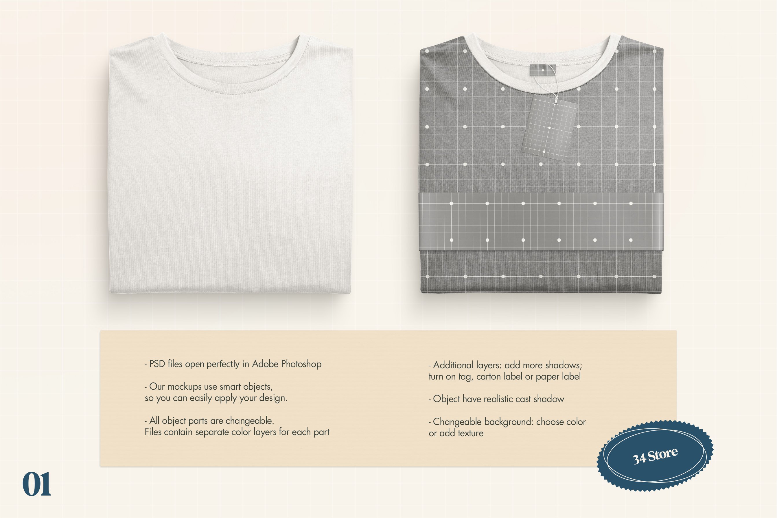 Folded T-Shirt PSD Mockup preview image.