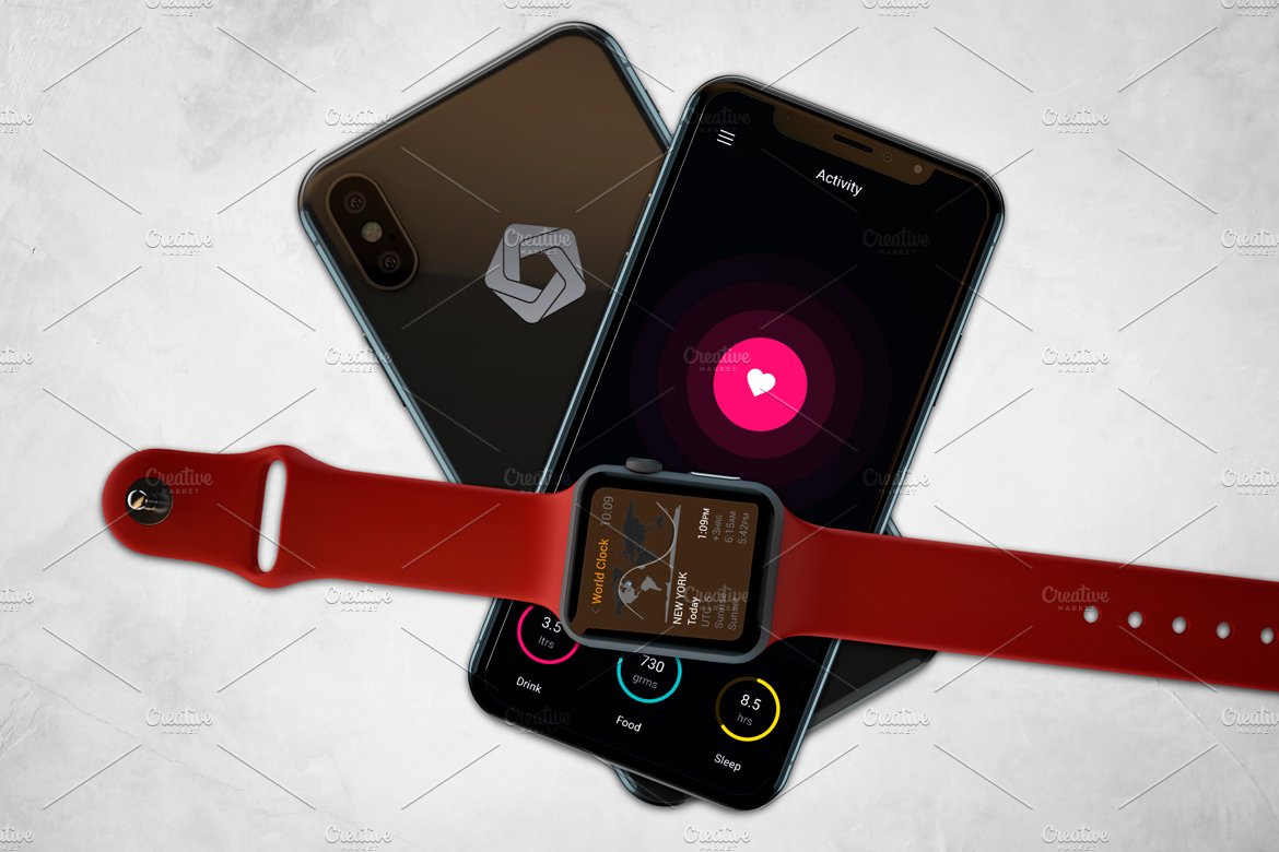 Apple Watch & iPhone X Mockup V.2 preview image.