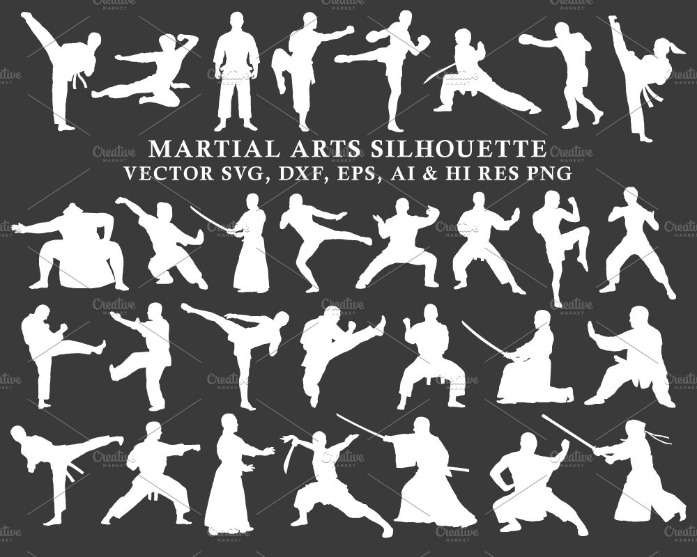 Martial Arts Silhouette Vector Pack preview image.