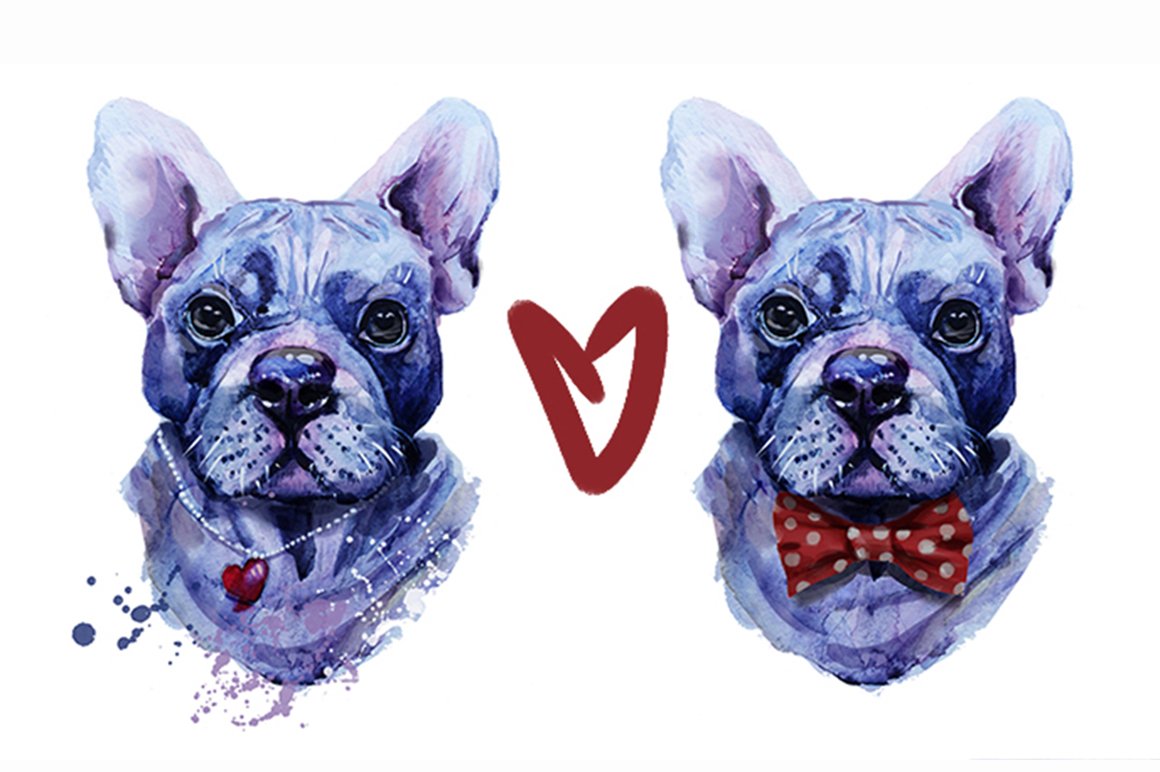 real watercolor French bulldog preview image.