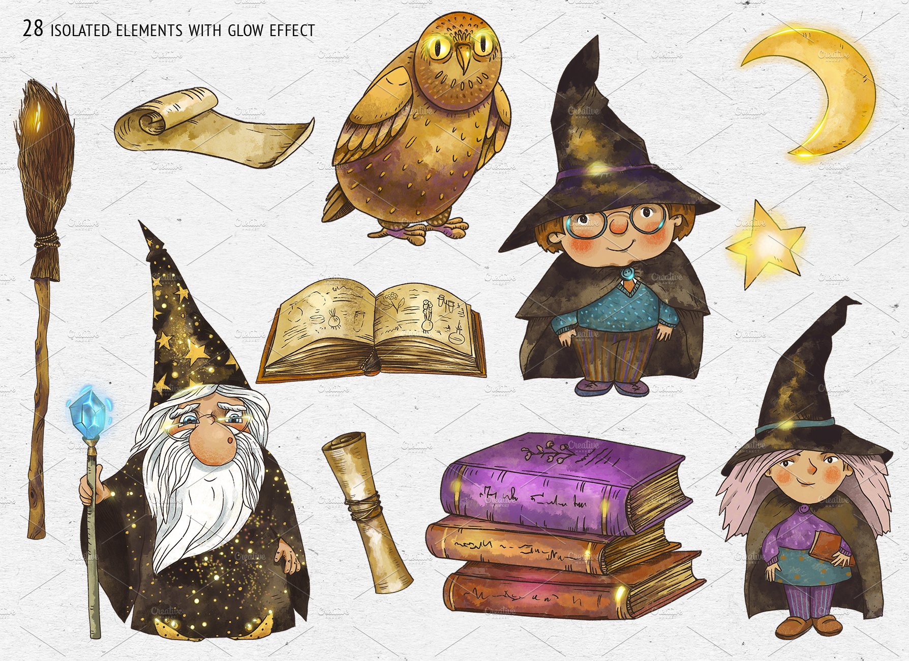 Magic school. Wizard witch clipart preview image.