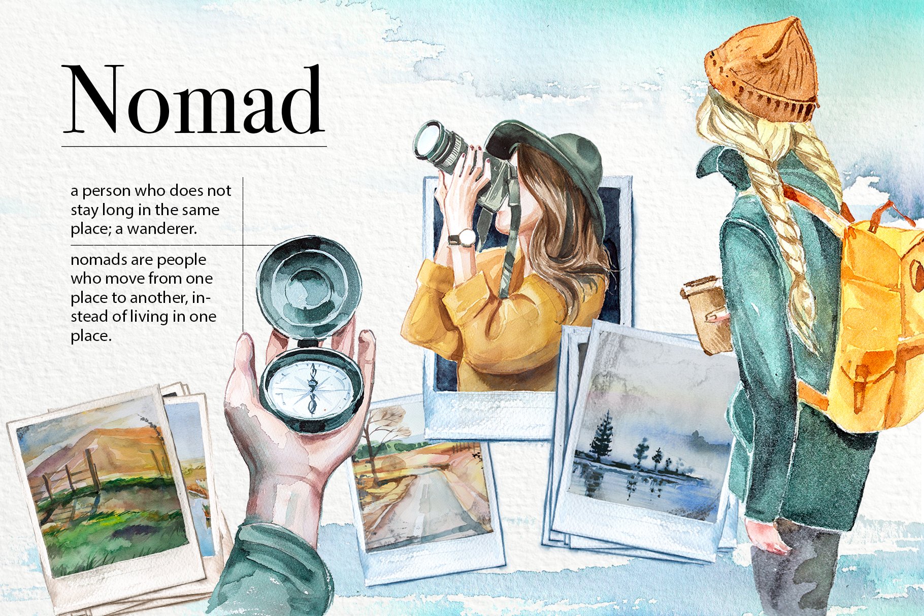 Watercolor Nomad Clipart Set cover image.