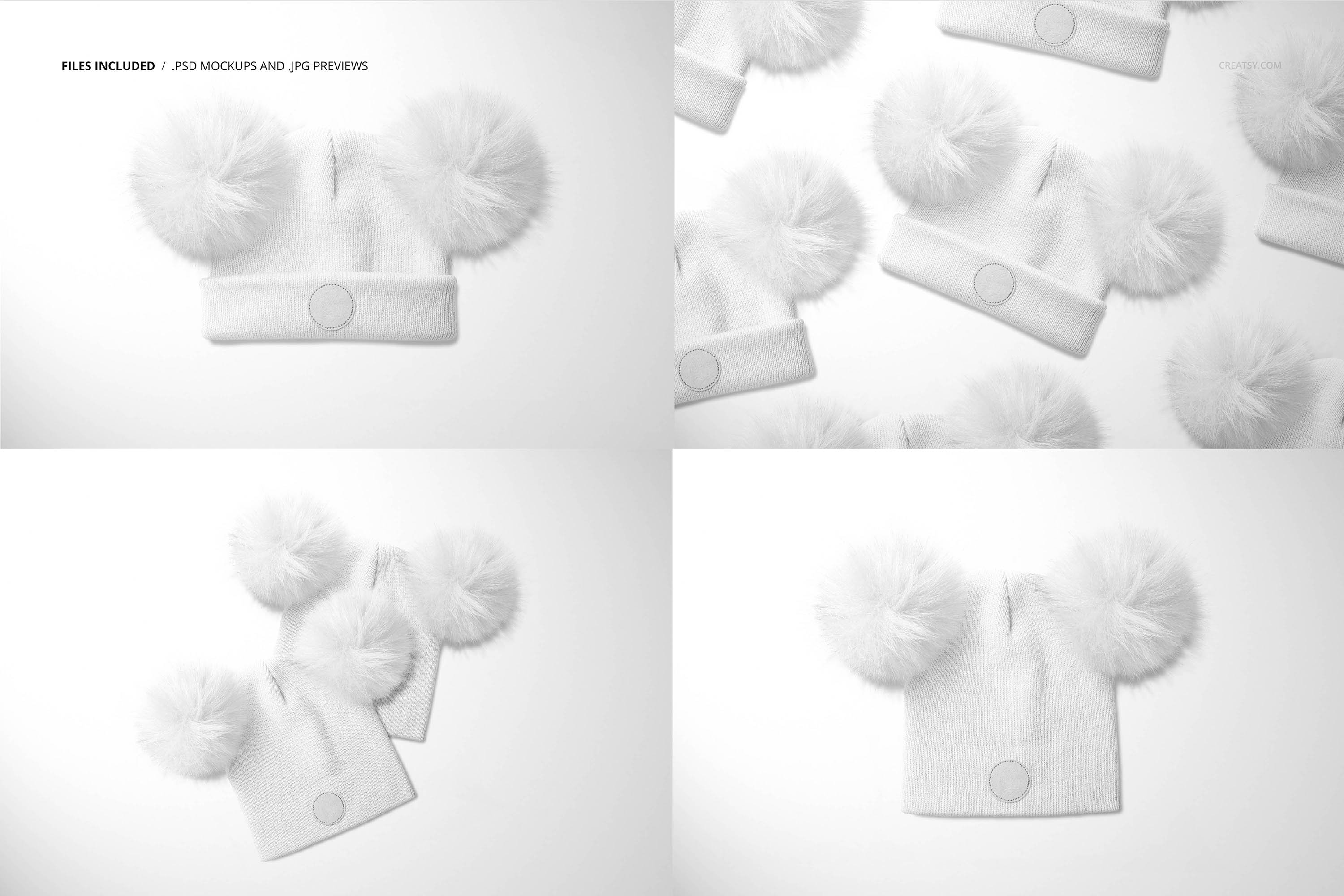 Beanie with Fur Pompons Mockup Set preview image.