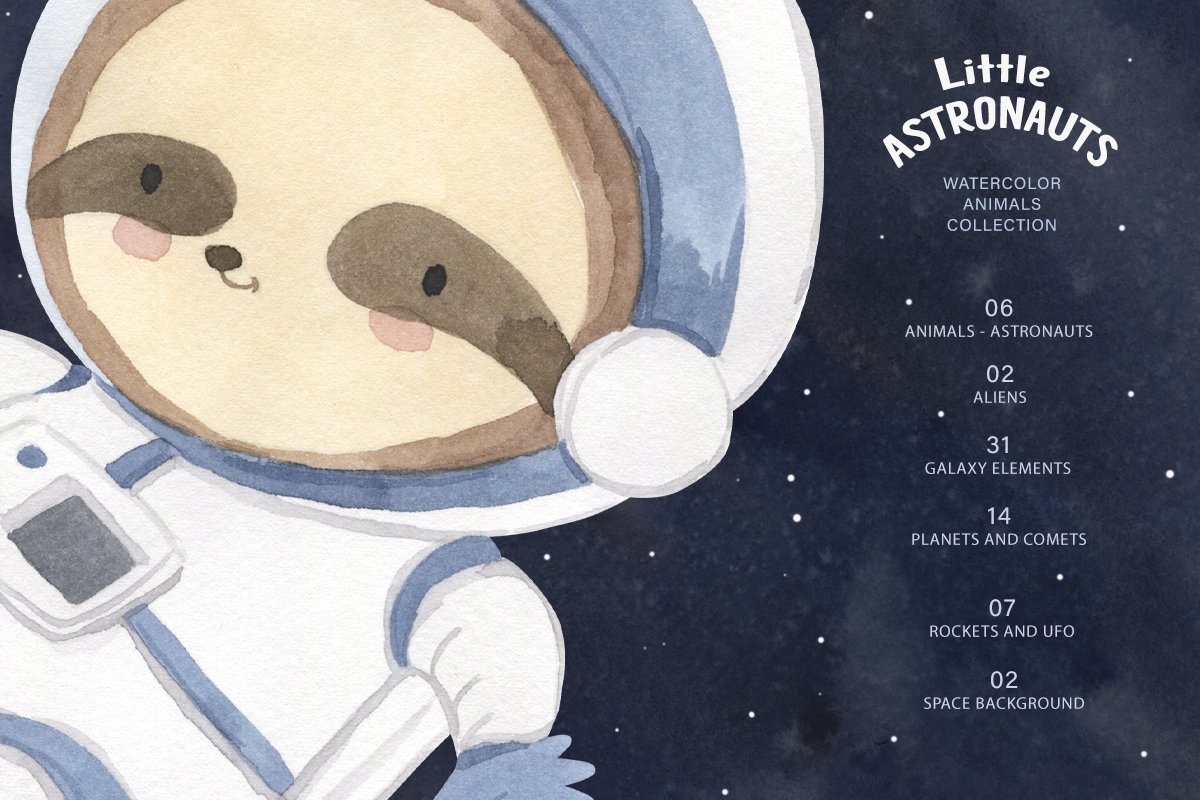 ASTRONAUT clipart. Watercolor animal preview image.
