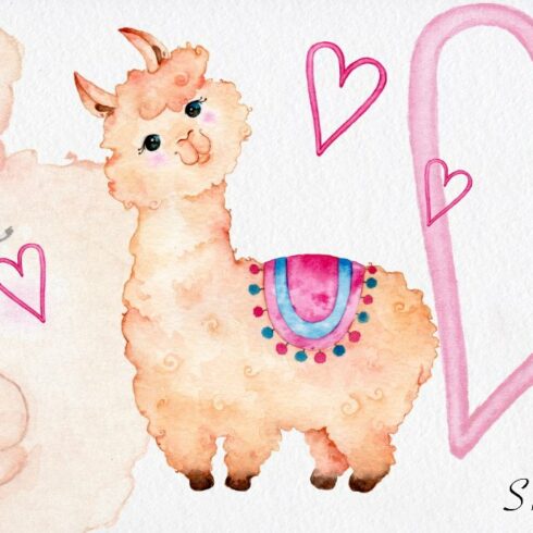 Cute Alpaca. Watercolor illustration cover image.