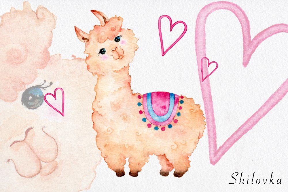 Cute Alpaca. Watercolor illustration cover image.