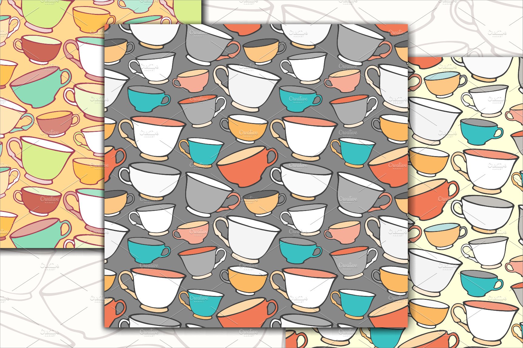 Teatime seamless patterns set preview image.