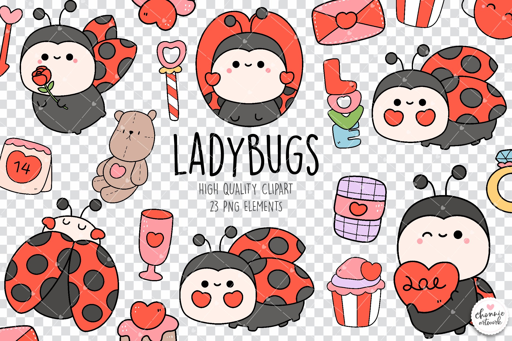 Valentine's day ladybug clipart preview image.