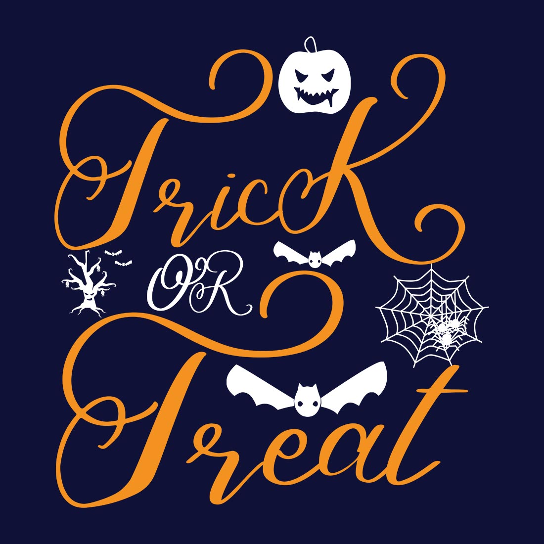 Trick or Treat, SVG T-Shirt Design |Happy Halloween & Pumpkin T-Shirt Design | Ai, Svg, Eps, Dxf, Jpeg, Png, Instant download T-Shirt | 100% print-ready Digital vector file preview image.