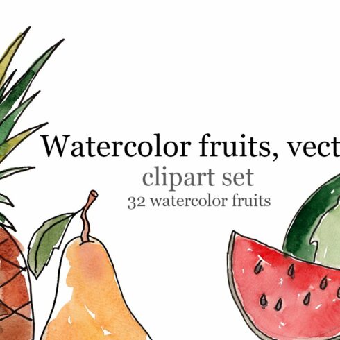 Watercolor fruits, vector cover image.