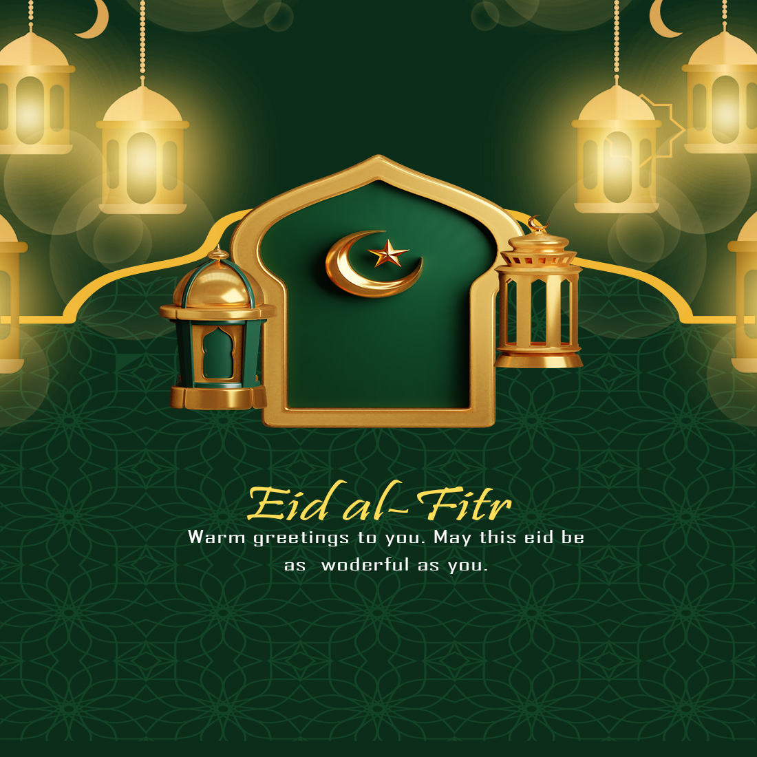 Eid Mubarak Aesthetic Social Media Editable Gold Color 3d Icons PSD Template preview image.