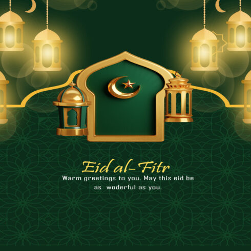 Eid Mubarak Aesthetic Social Media Editable Gold Color 3d Icons PSD Template cover image.