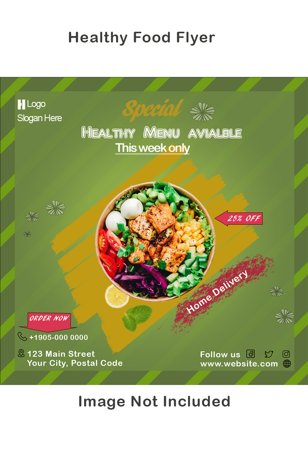 Healthy food social media restaurant banner/ flyer post template pinterest preview image.