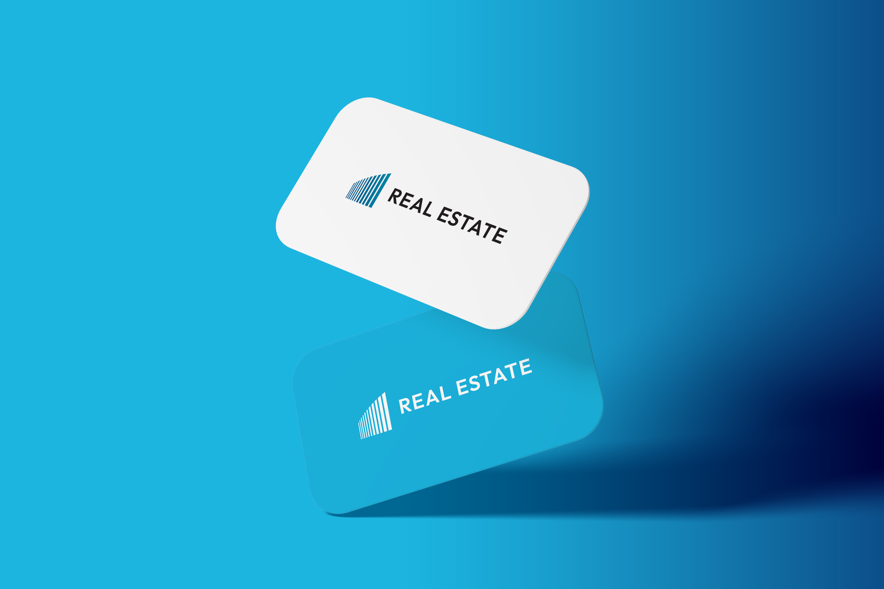 Real estate card flying through the air.