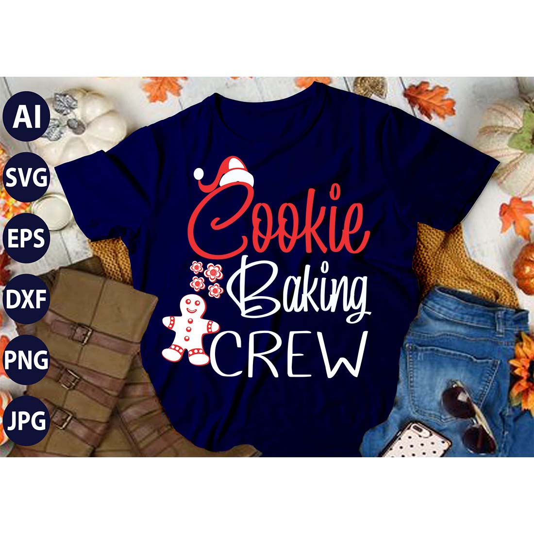 Cookie Baking Crew, SVG T-Shirt Design |Christmas Retro It's All About Jesus Typography Tshirt Design | Ai, Svg, Eps, Dxf, Jpeg, Png, Instant download T-Shirt | 100% print-ready Digital vector file cover image.