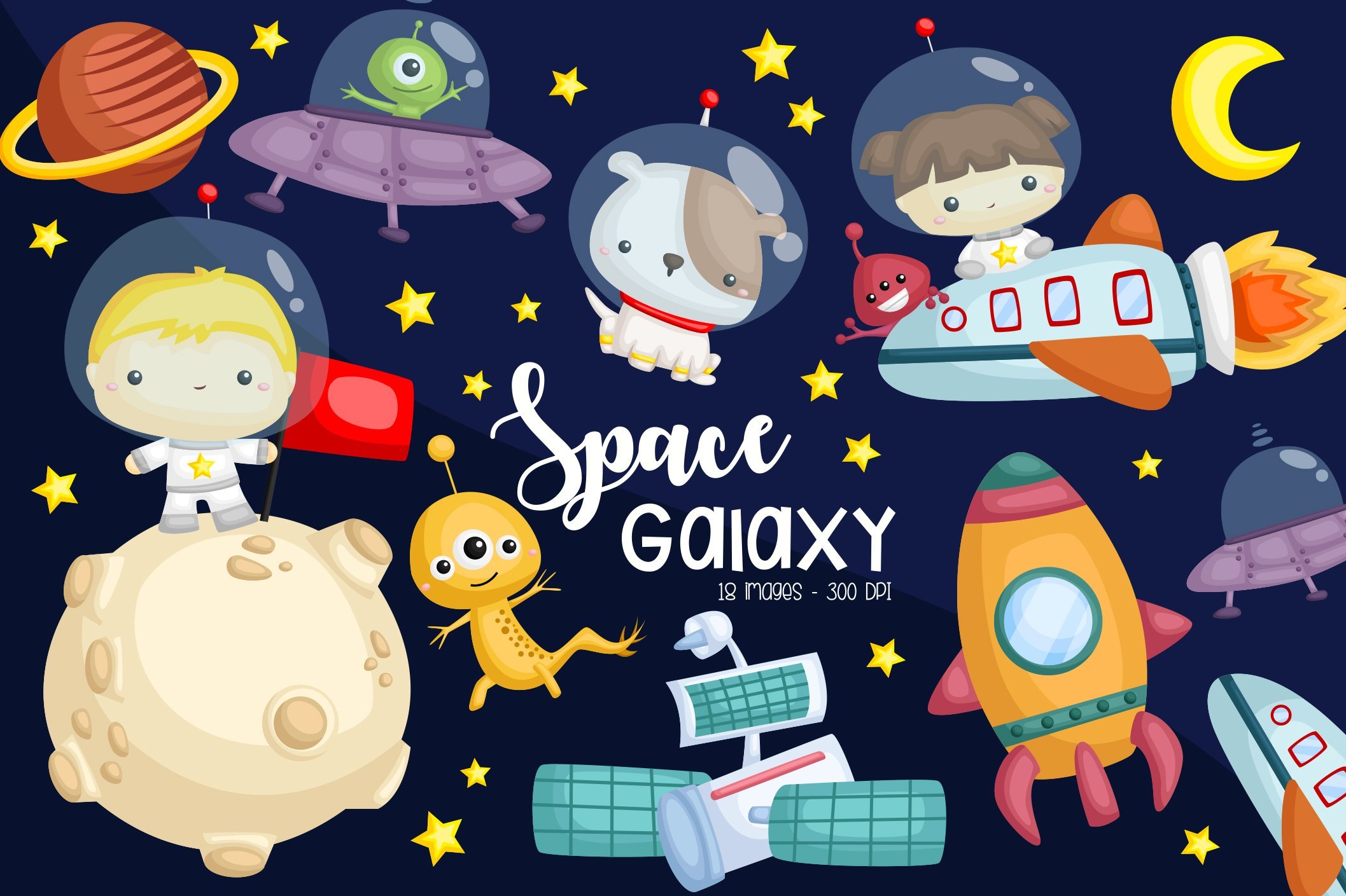 Galaxy and Space Clipart cover image.