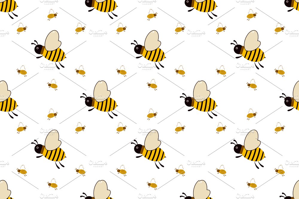 Vector seamless pattern with bees preview image.