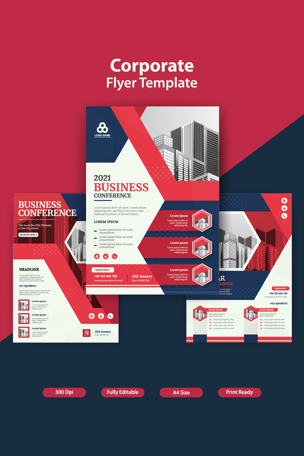 3 Corporate Flyer Design Template pinterest preview image.