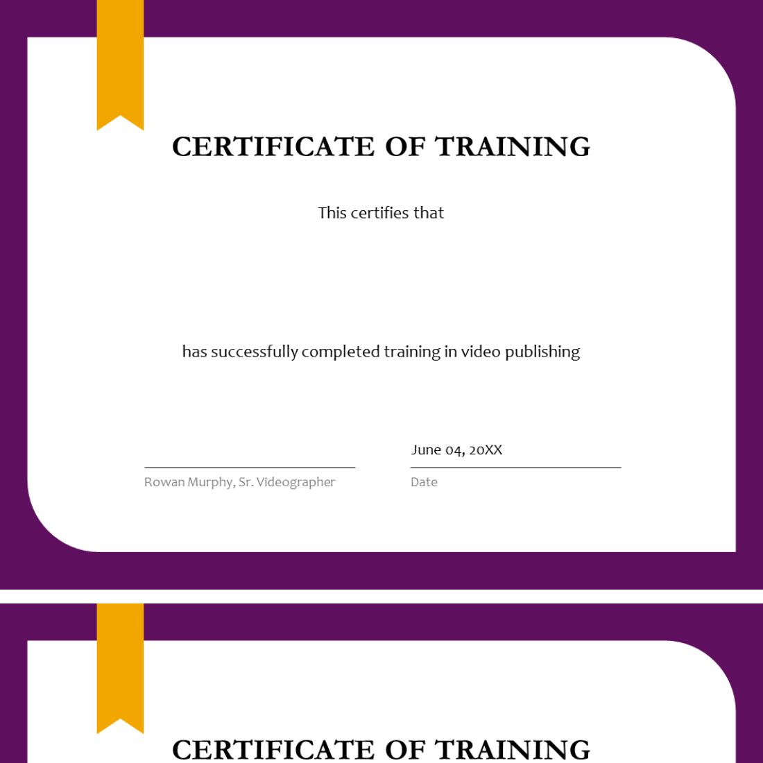 Two certificates with the words certificate of training.