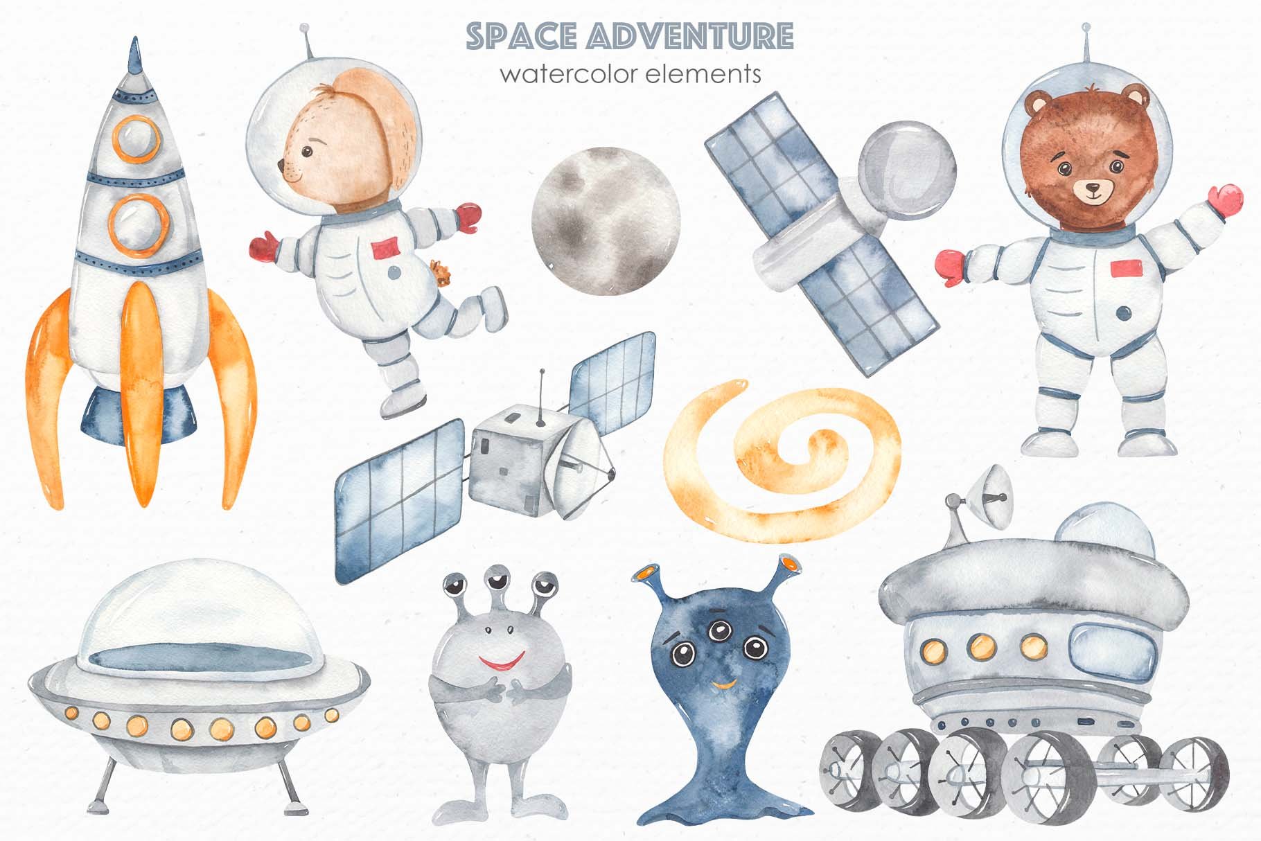 Space adventure watercolor preview image.