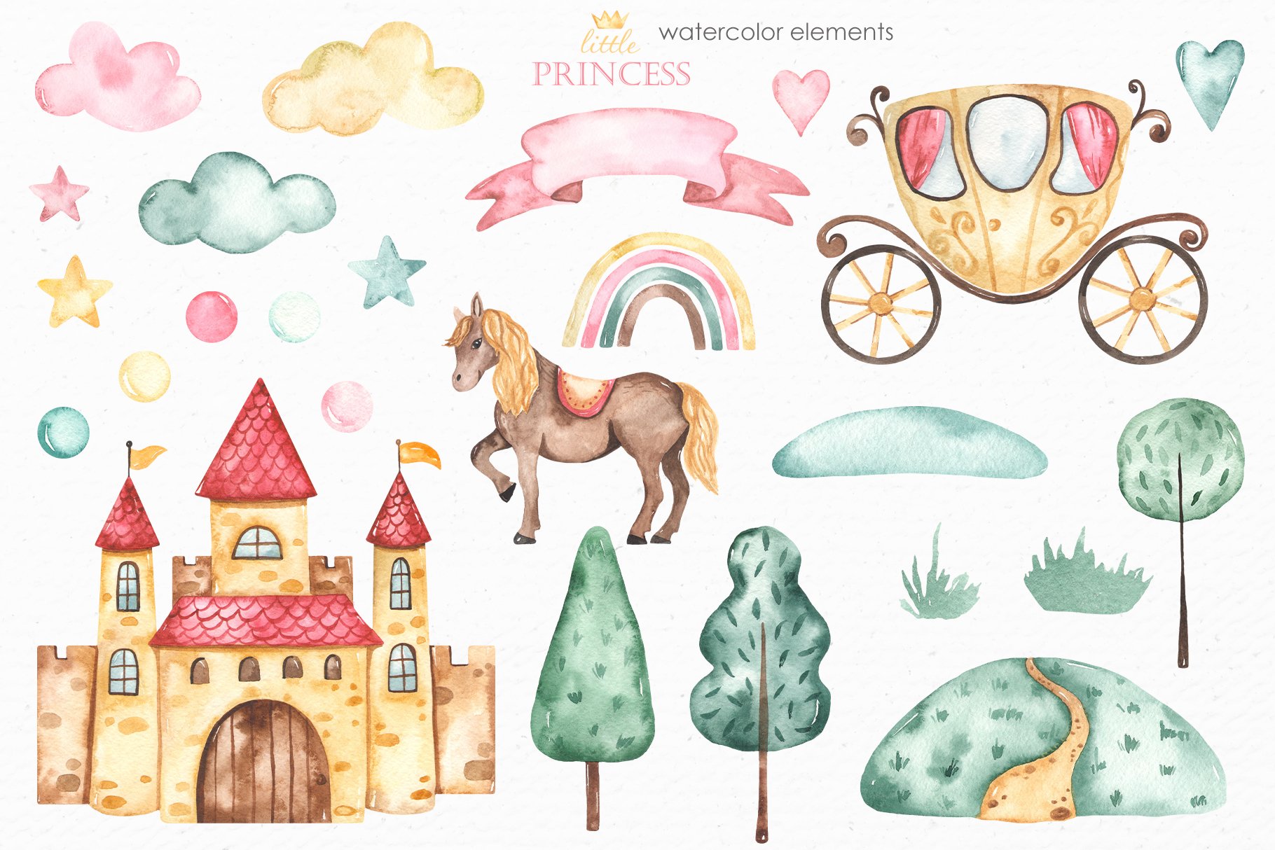 3 watercolor little princess childrens collection element 728