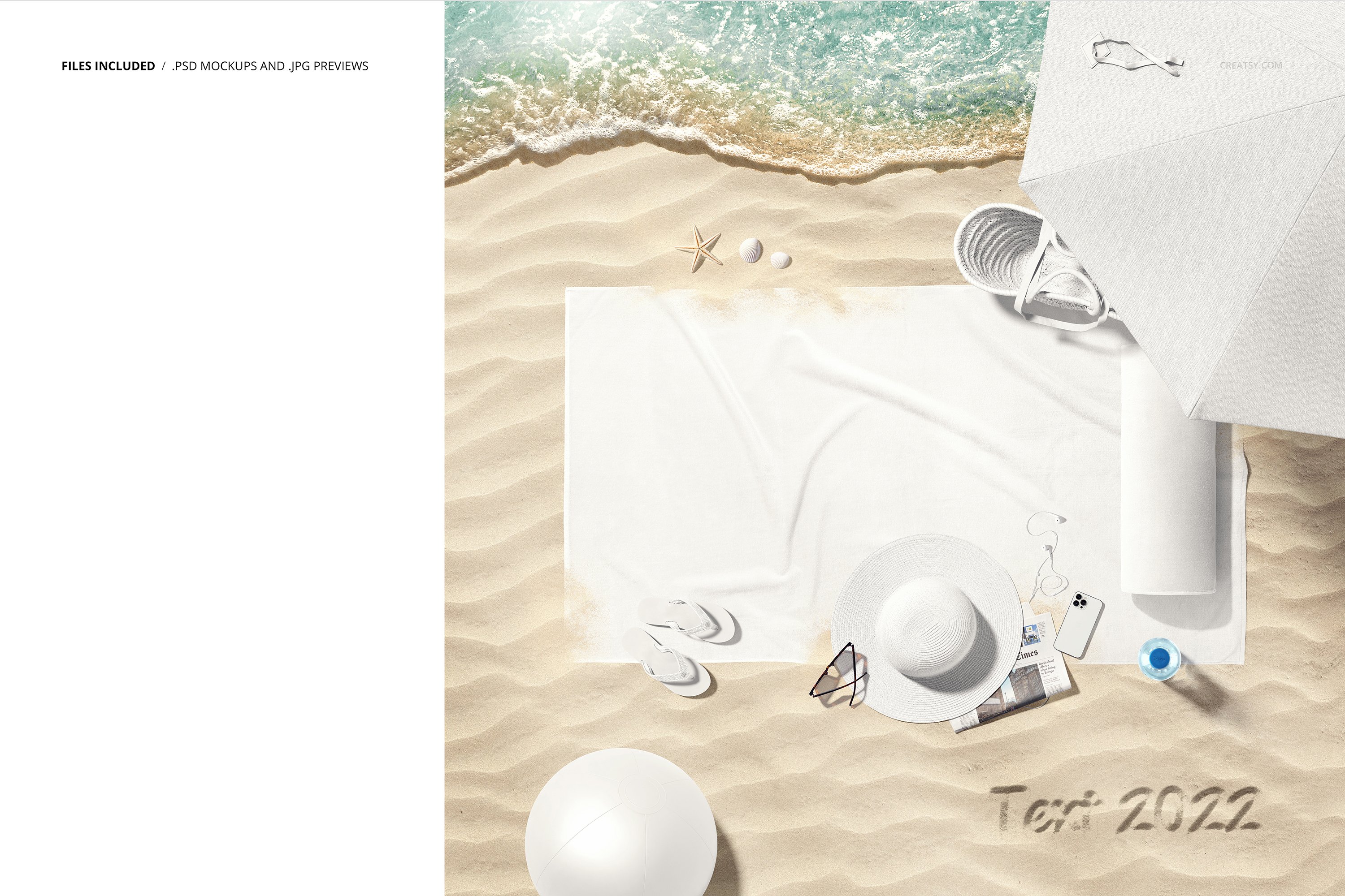 Seaside Scene Beach Towel Mockup preview image.