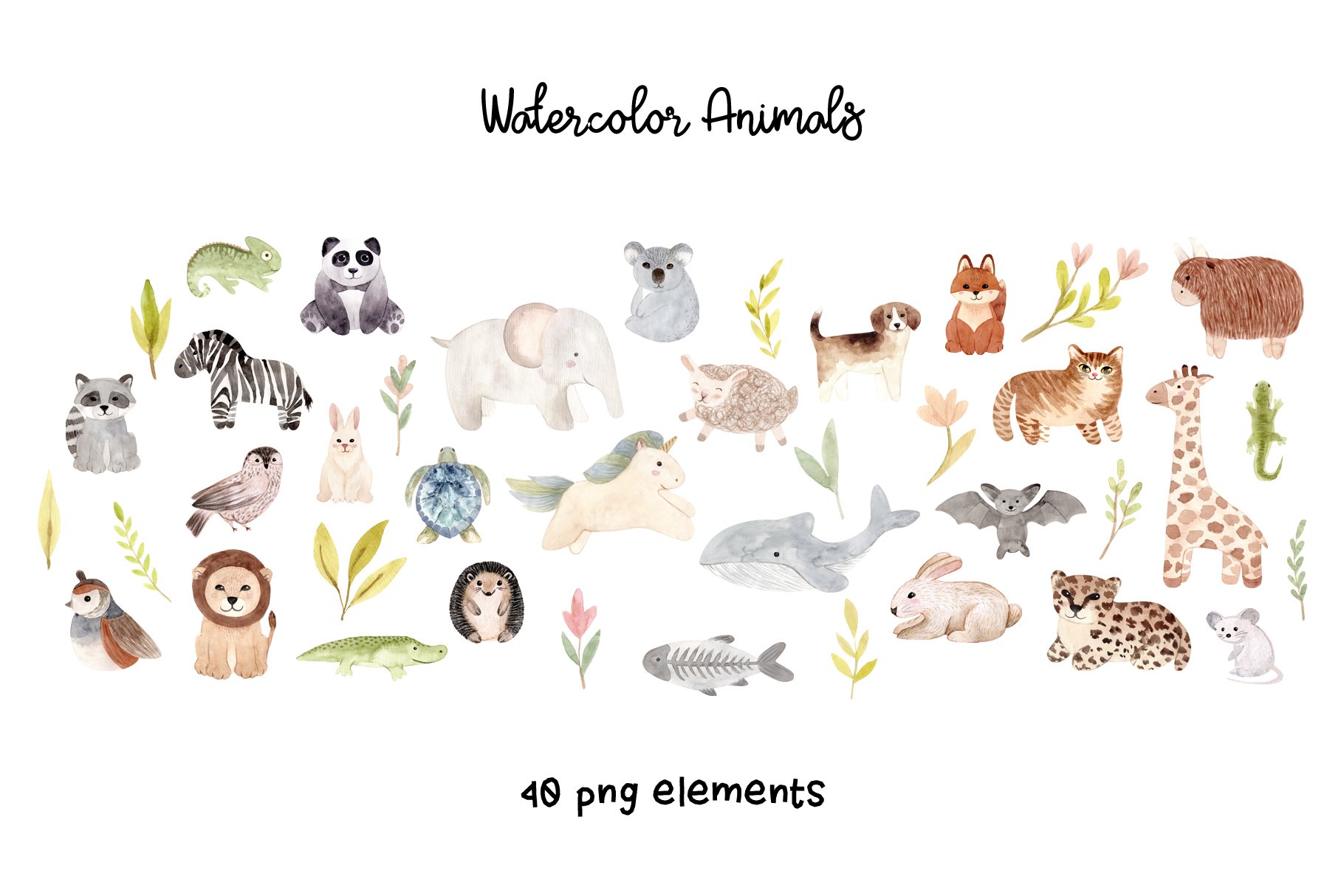 Watercolor Animal Alphabet. Cliparts preview image.