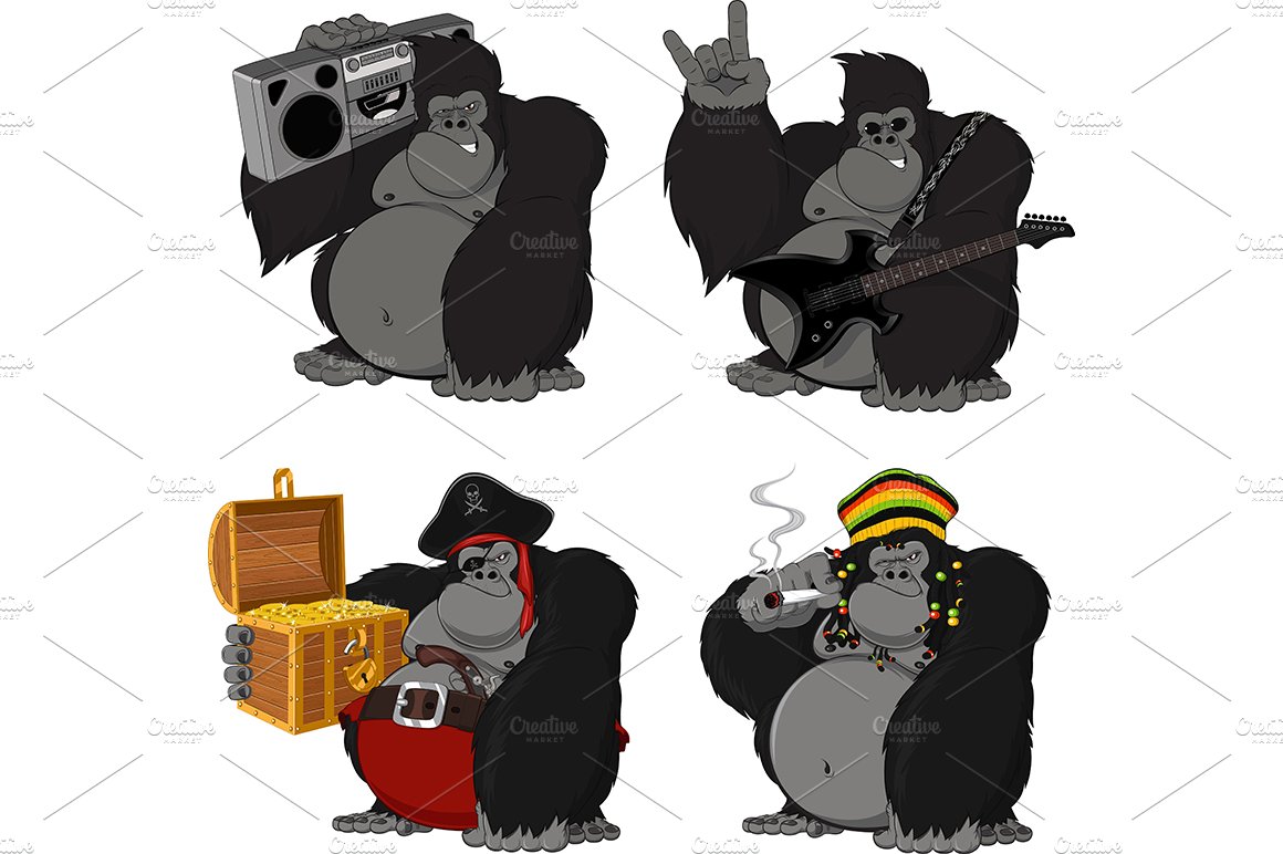 Set 4 funny gorilla preview image.