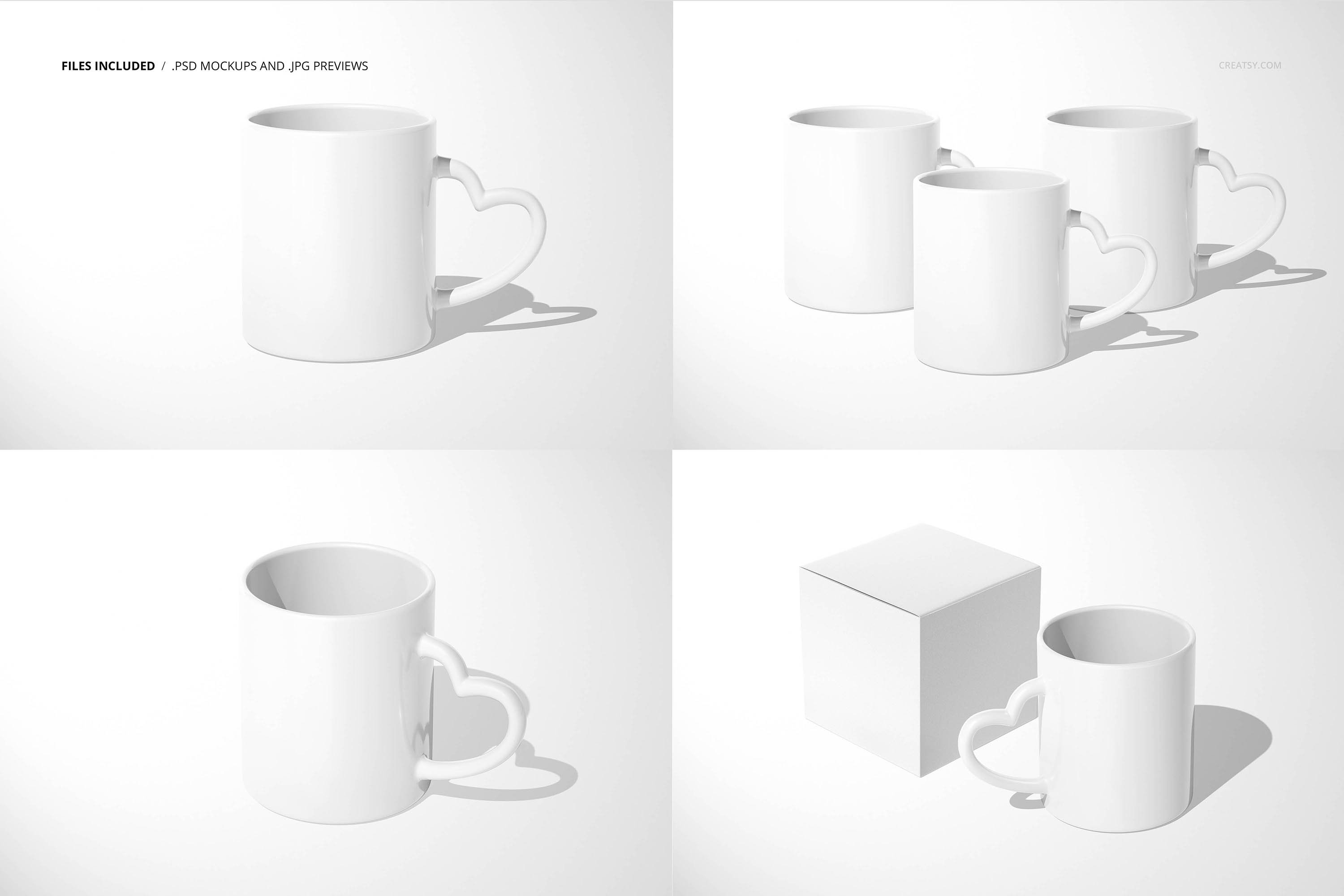 Heart Shaped Handle Mug Mockup Set preview image.