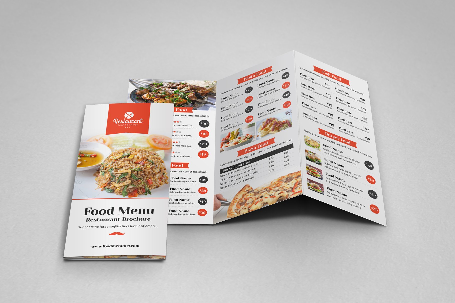 Food Menu Trifold Brochure v1 preview image.