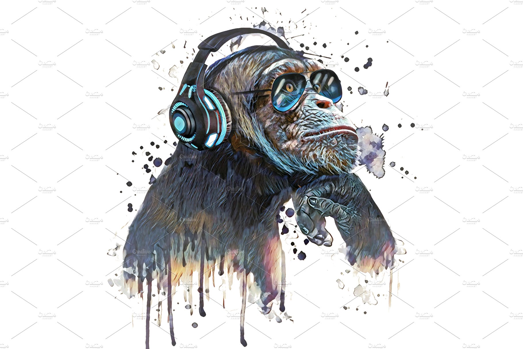 DJ chimpanzee - Monkey illustration cover image.