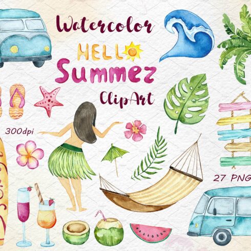 Watercolor Summer Clipart cover image.