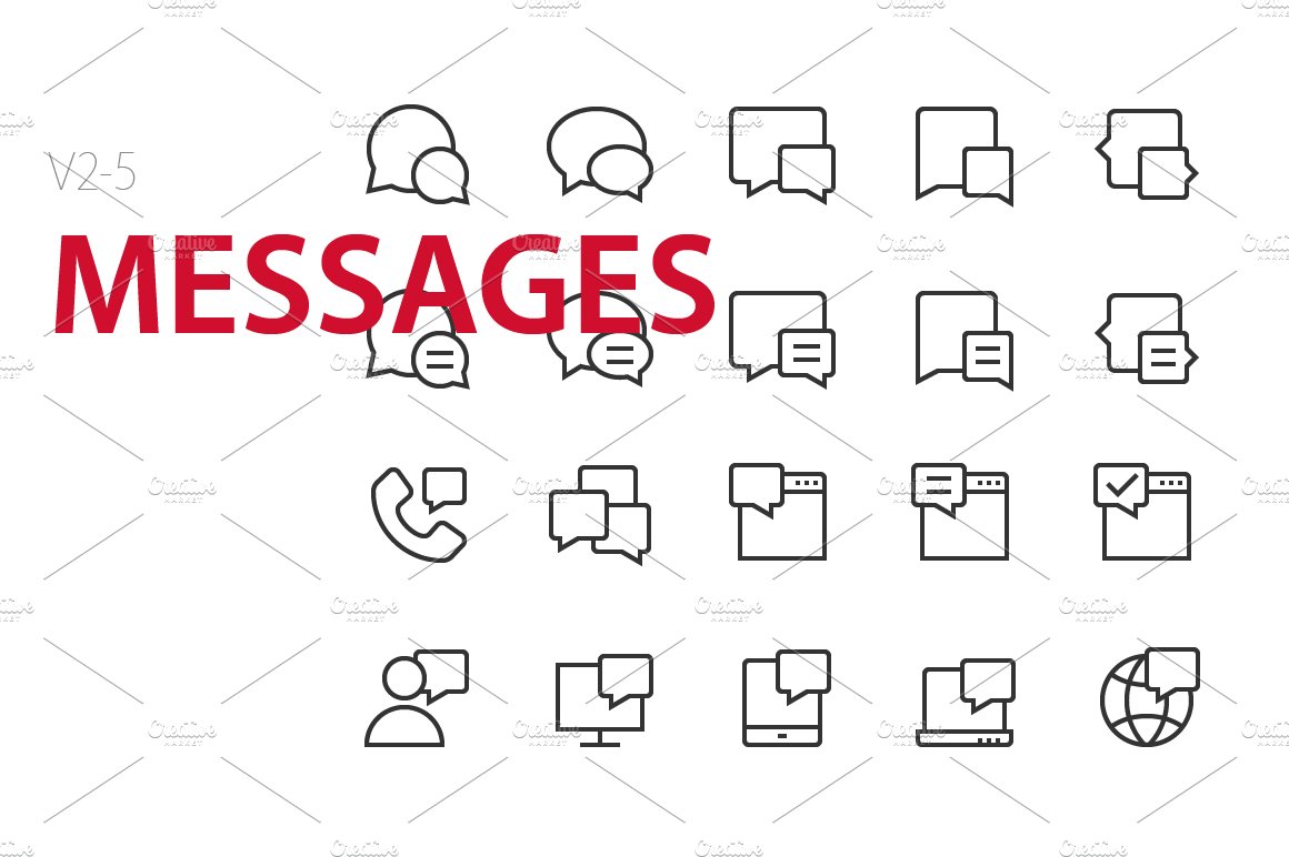 100 Messages UI icons preview image.