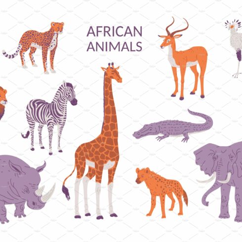 African animals set, flat vector cover image.