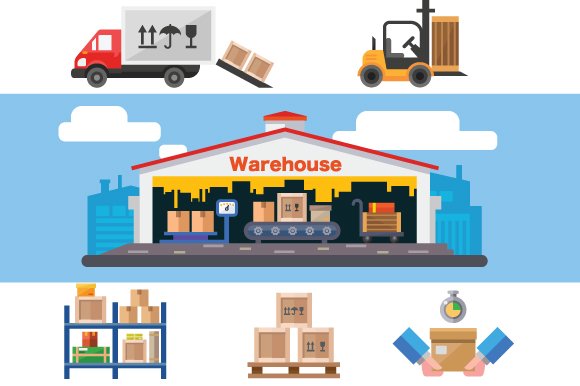 Warehouse flat vector illustration. cover image.