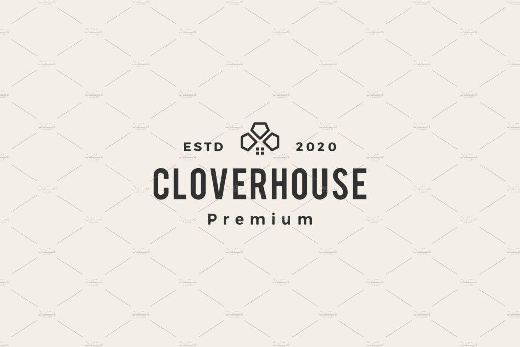 house clover hipster vintage logo MasterBundles