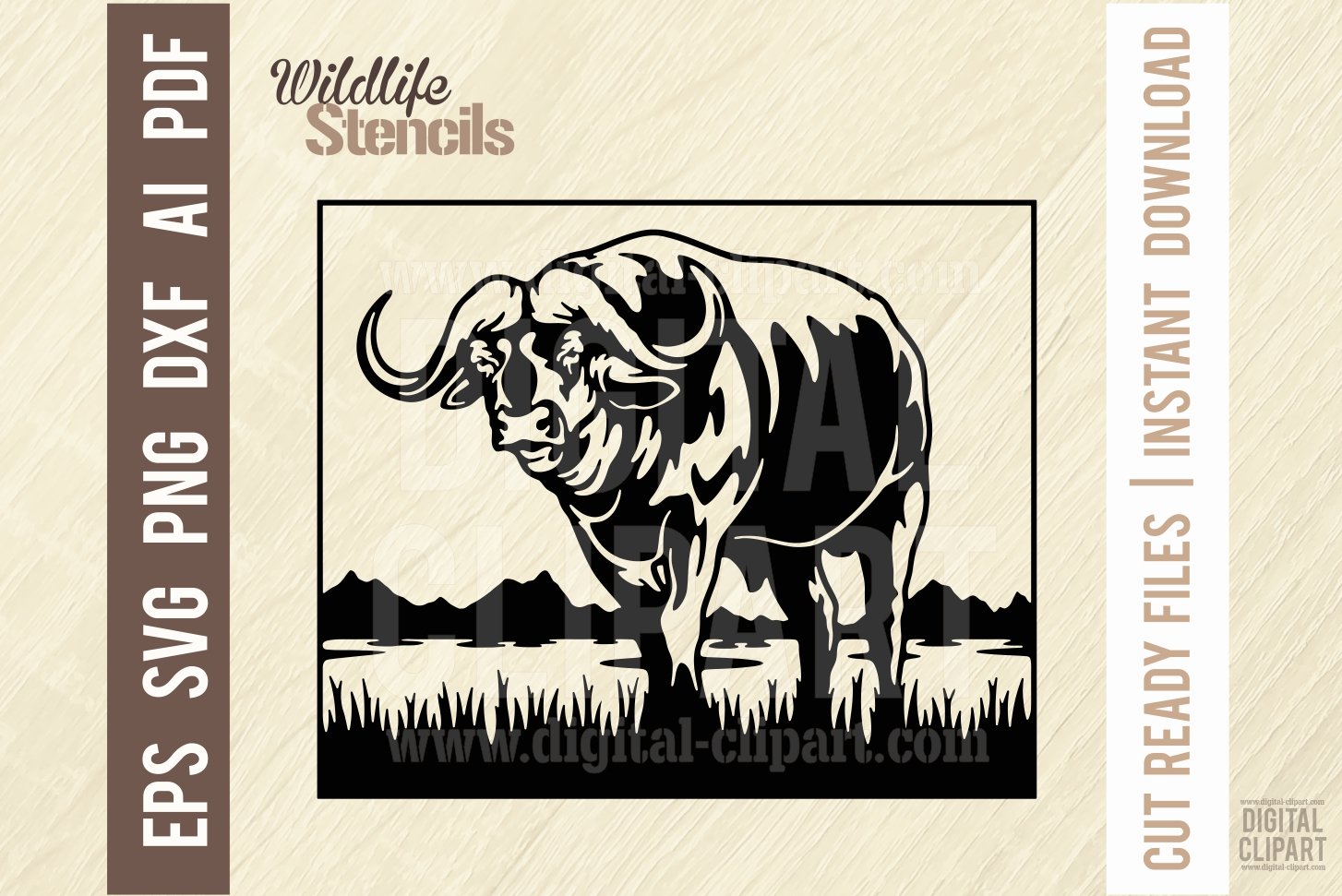 Buffalo - Wildlife Stencil Cut SVG cover image.