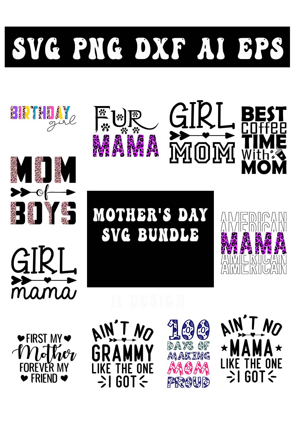 Mother's Day SVG Bundle pinterest preview image.