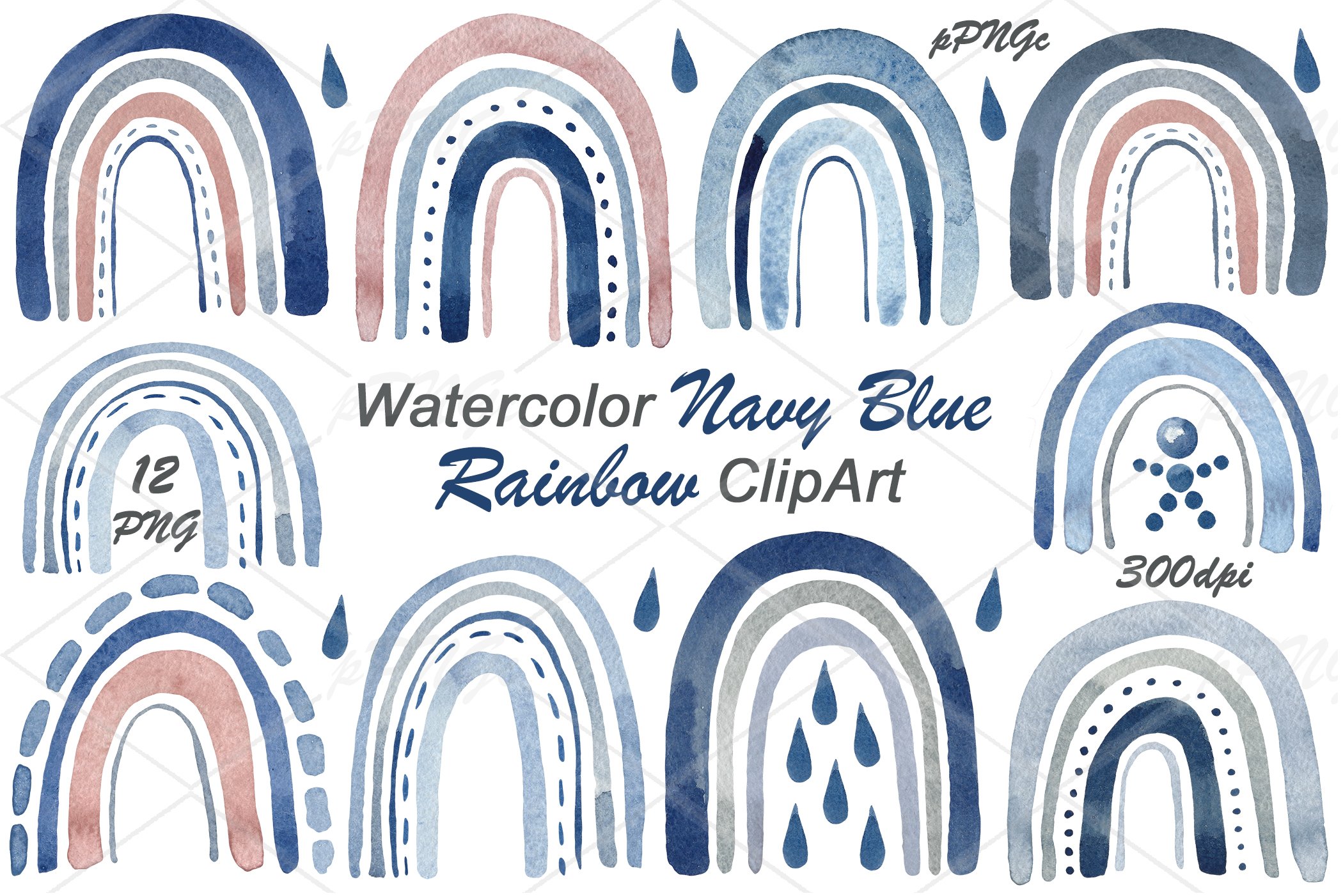 Watercolor Navy Blue Rainbows cover image.