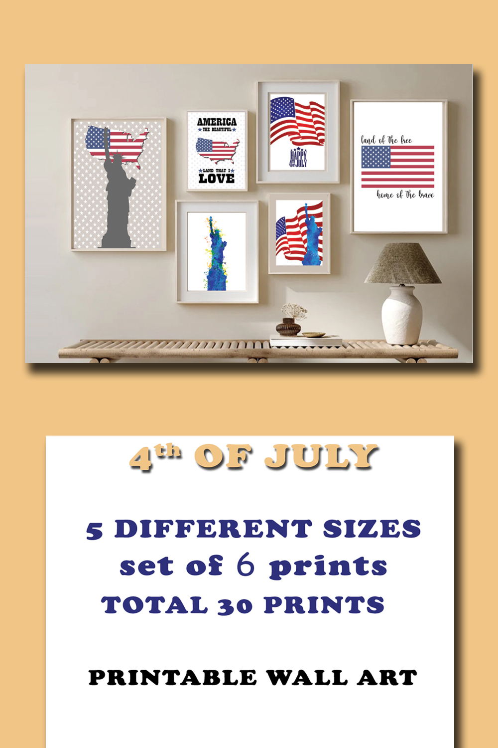 4TH of july printable wall art -set of 6 prints-Printable wall art pinterest preview image.