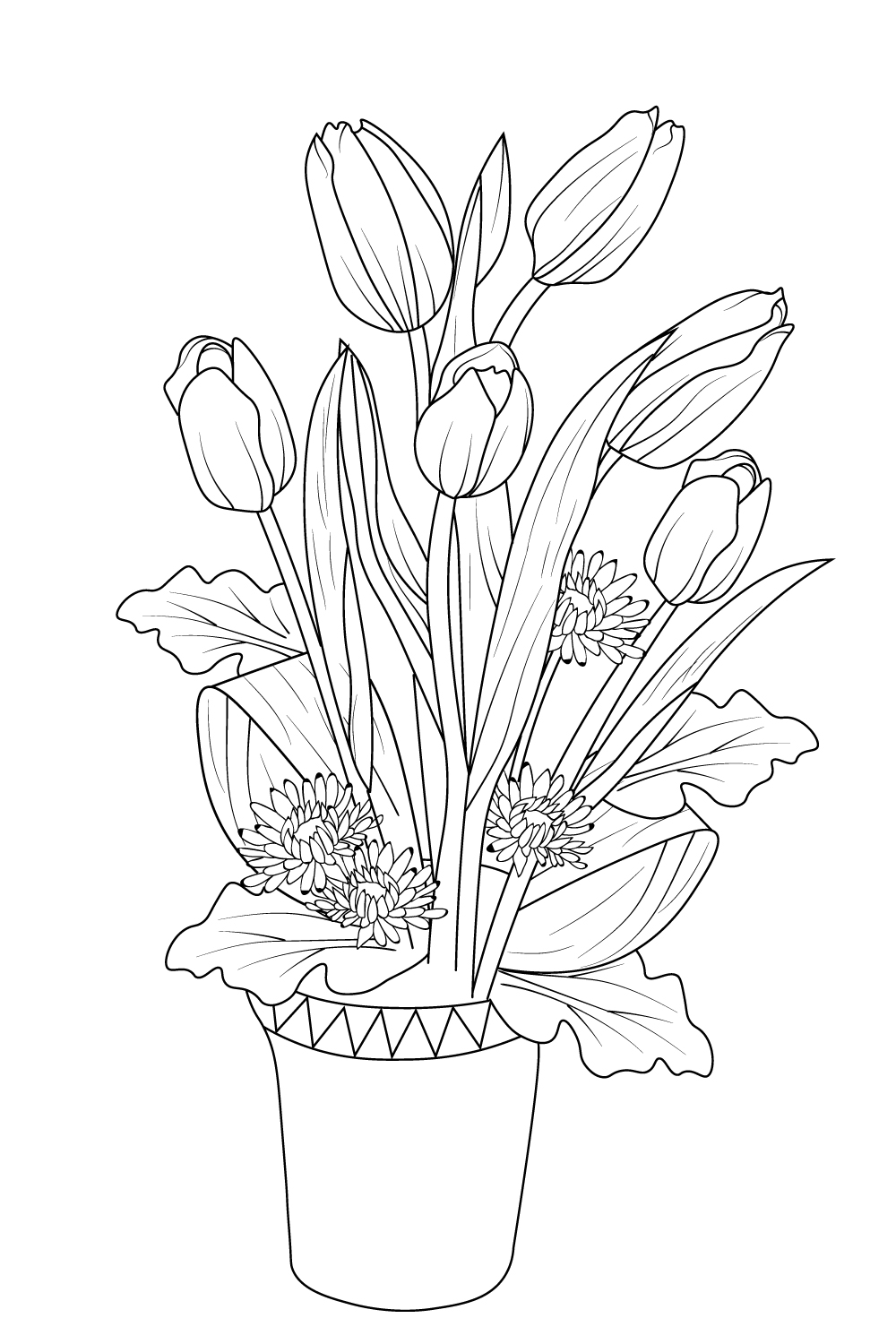 tulips flowers drawing, tulips flowers bouquet, beautiful tulips flowers bouquet, tulip flower line art pinterest preview image.