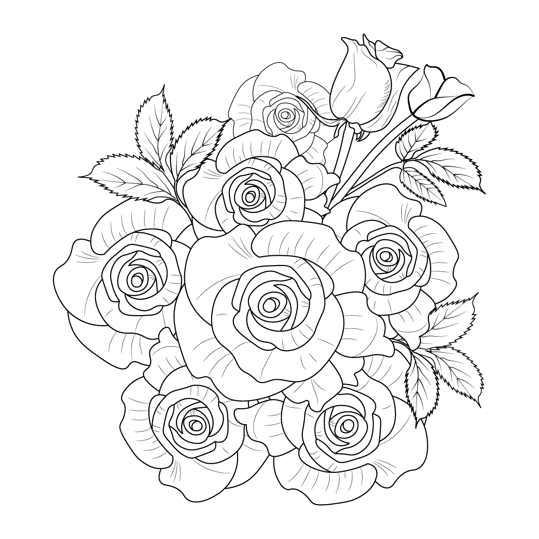 Traditional Tattoo Stencil of a Rose Bouquet Black Line Art Smooth Drawing  · Creative Fabrica